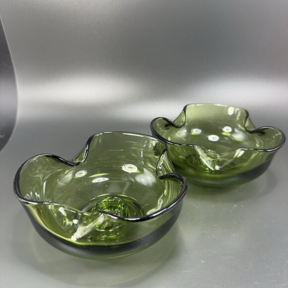 Anchor Hocking Modern Avocado Candlestick Holders Green Set 2 Folded Edge Votive - Picture 9 of 15
